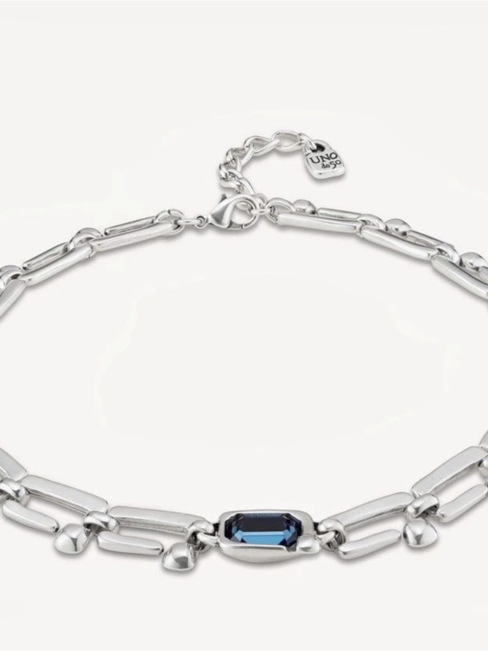 UNOde50 Short link chain necklace with large blue crystal